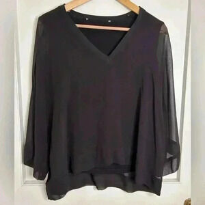 Zara Black V Neck Sweater  with Transparent Sleeves Size M